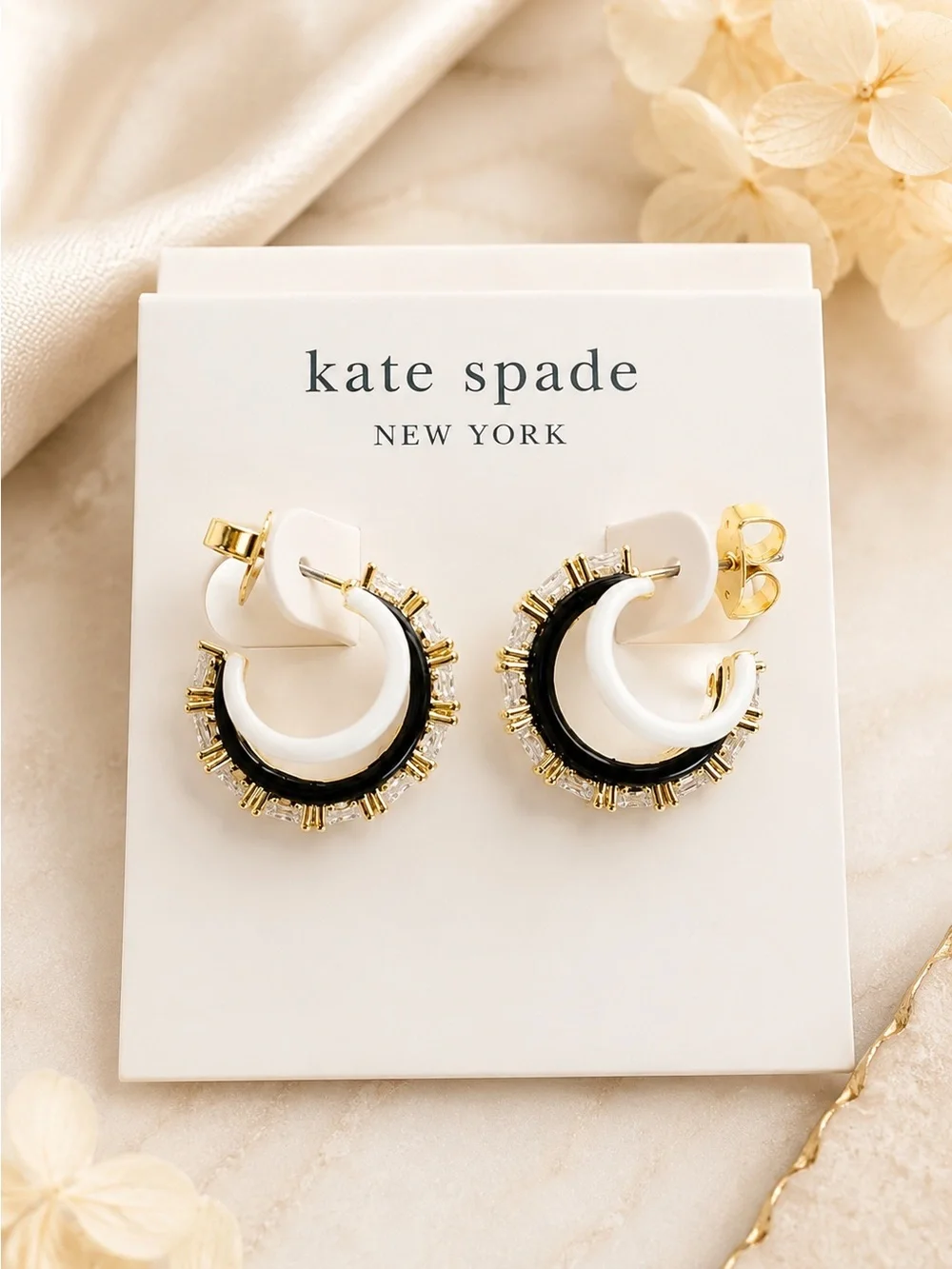 Kate Spade Hint of Shimmer Stacked Huggies Earrings in Black
